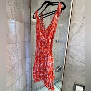 Diane Von Furstenberg dress orange white striped dress midi mini summer size 12